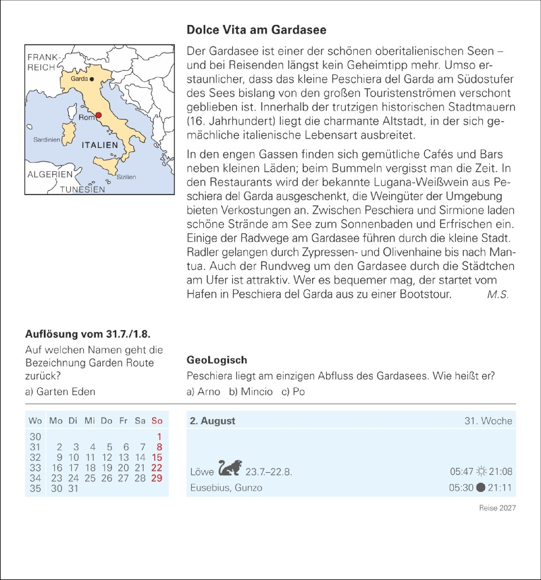 Reise Tagesabreißkalender 2027