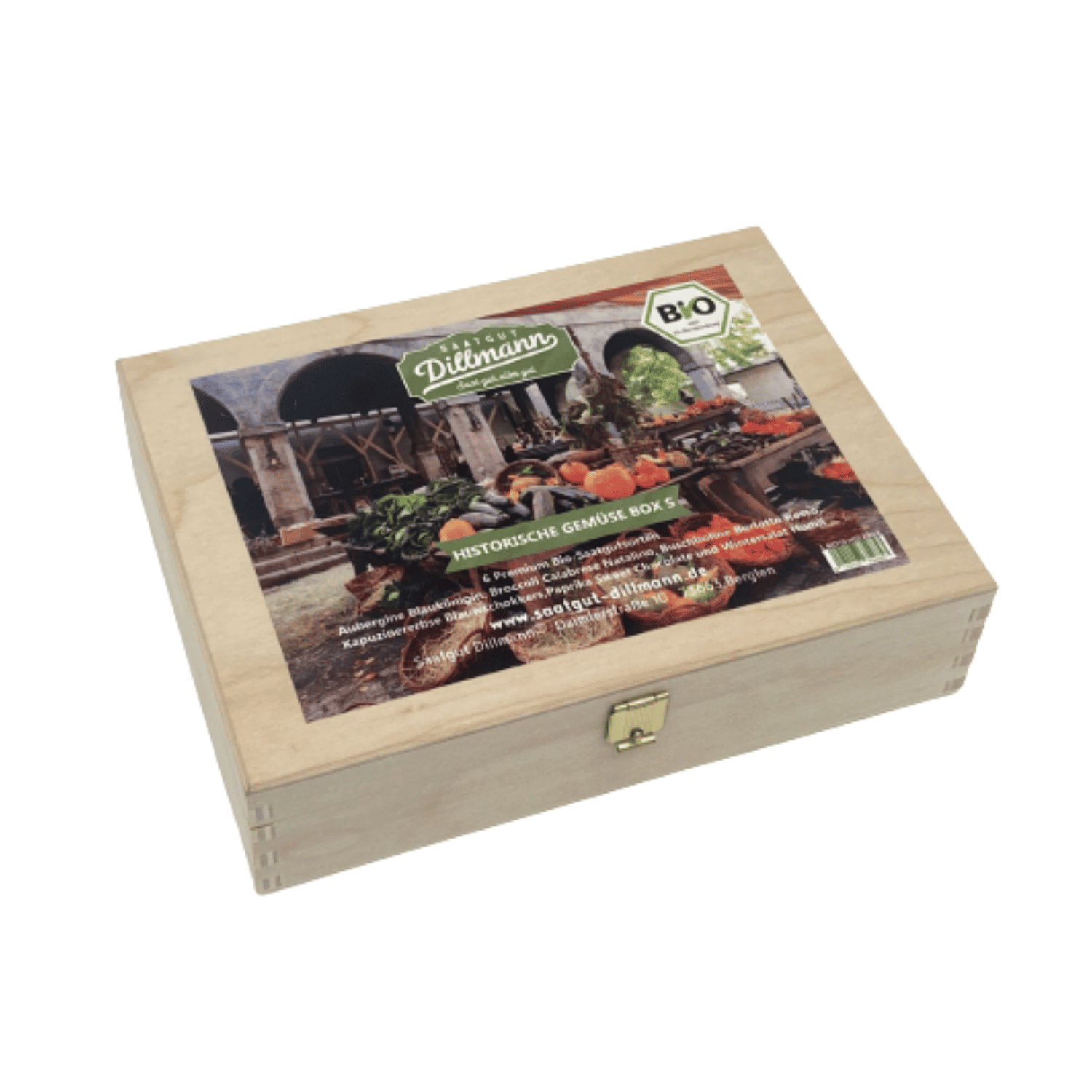 Saatgut-Box Holzbox: "Historisches Gemüse" S-Bio