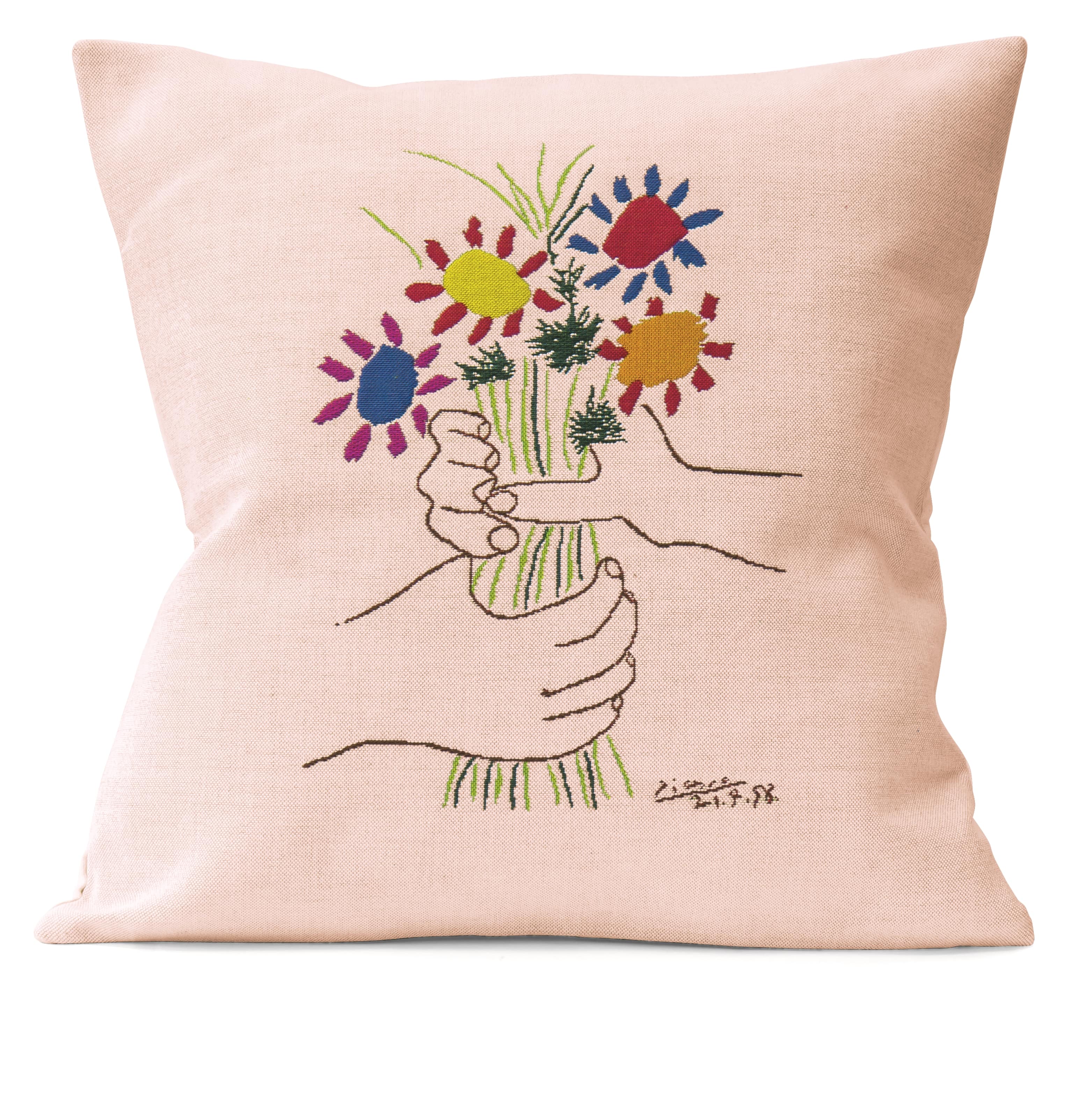 Picasso Kissenhülle "Hände mit Blumenstrauß"