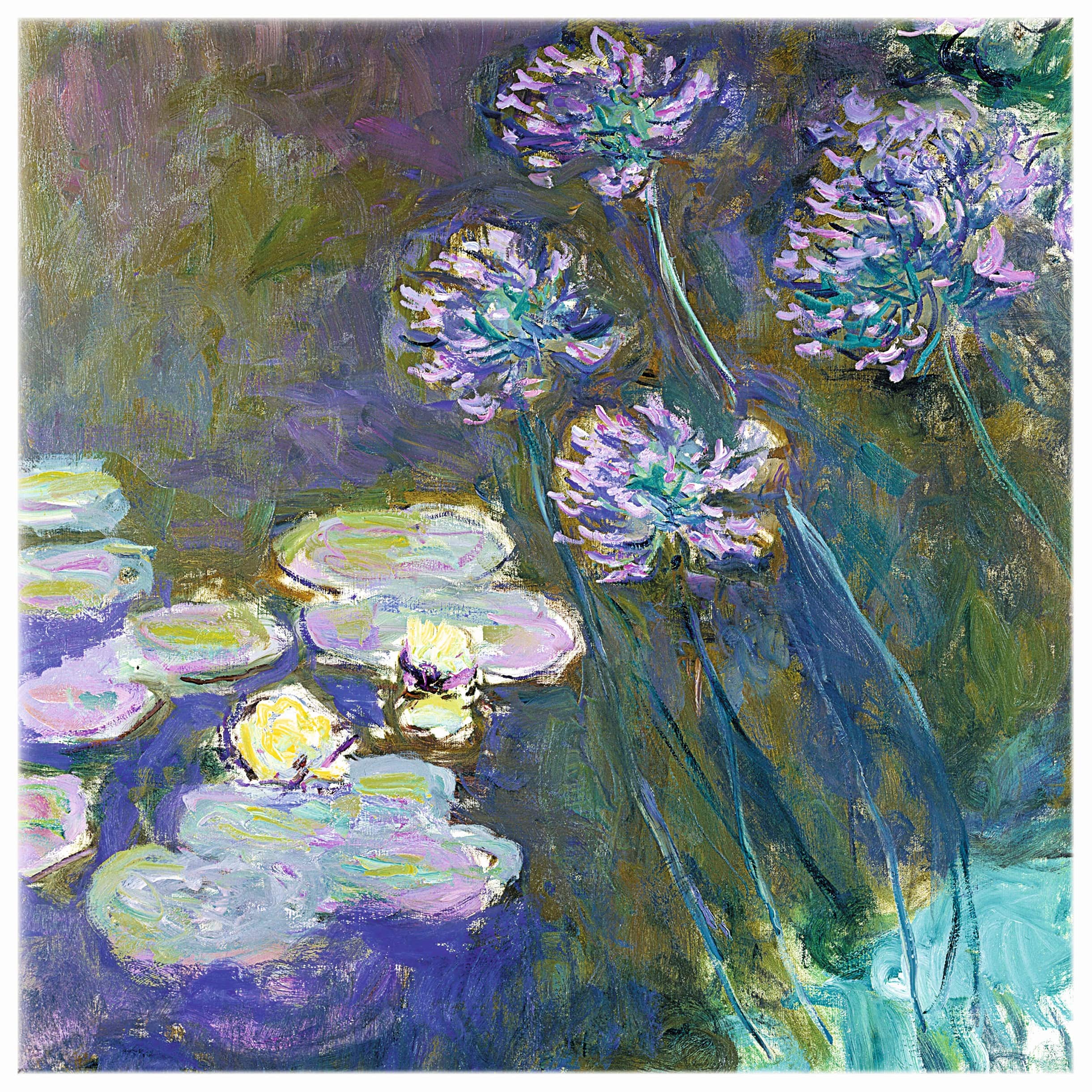 Bild "Gelbe Seerosen und Agapanthus„ - Claude Monet