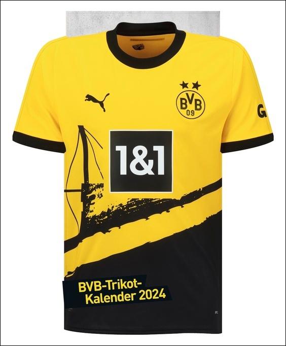 Borussia Dortmund Trikotkalender 2024. Kalender im originalen Trikot-Design, perfekt für Fans des BVB. Die tollsten Spielerfotos in einem dekorativen Wandkalender. Maße (B/H): 34 x 42 cm