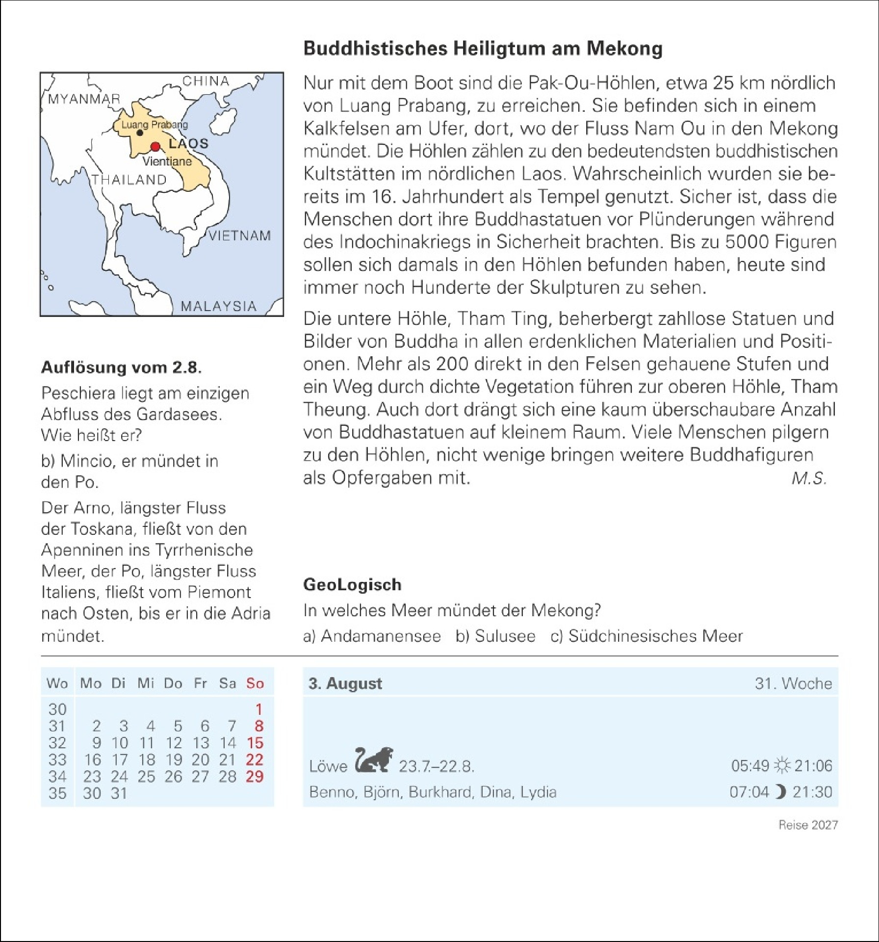 Reise Tagesabreißkalender 2027