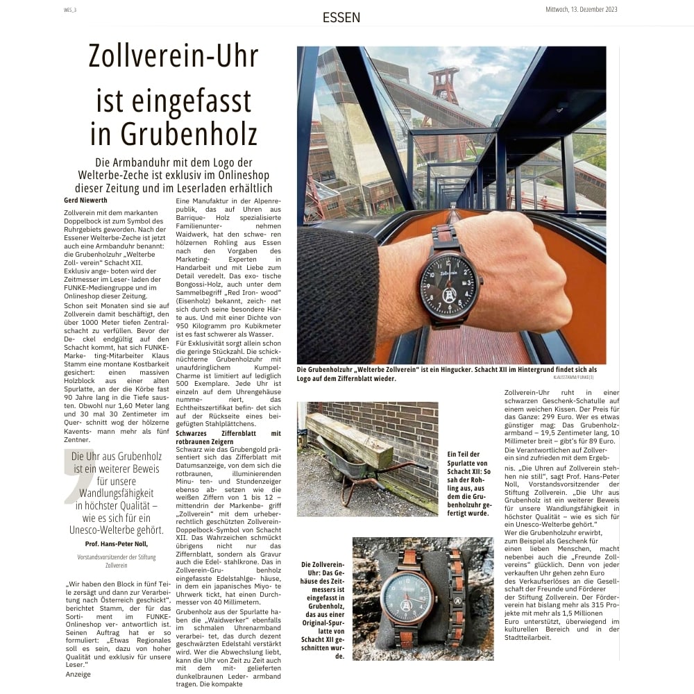 Herrenuhr Grubenholz Chronograph – Welterbe Zollverein Sonderedition