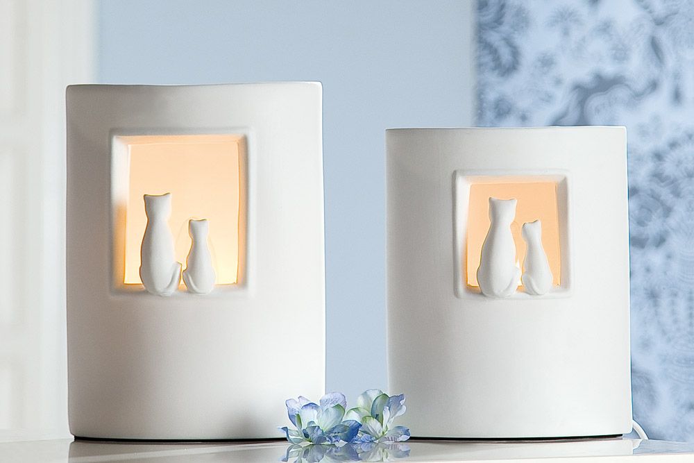Tischlampe Katzenpaar aus Porzellan