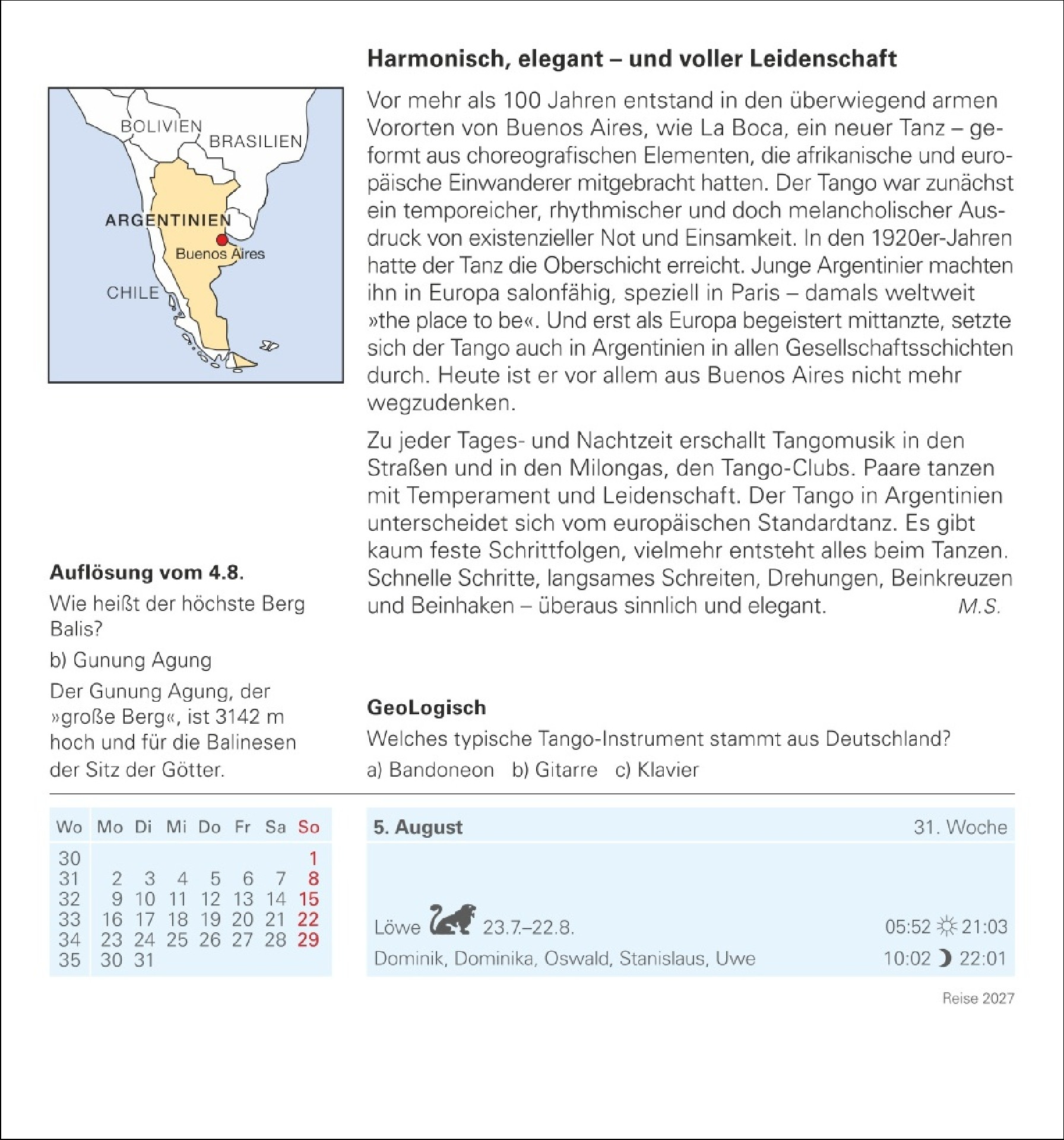 Reise Tagesabreißkalender 2027