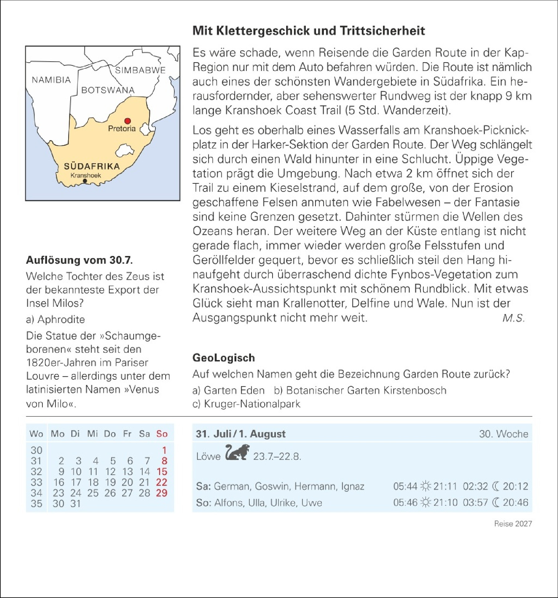 Reise Tagesabreißkalender 2027