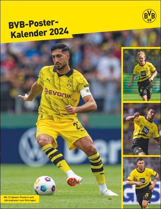 BVB Posterkalender. Jahres-Wandkalender 2024 für Fußballfans. Fotokalender mit den Stars von Borussia Dortmund. Kalender im Hochformat 34 x 44 cm. Maße (B/H): 34 x 44 cm, Wandkalender