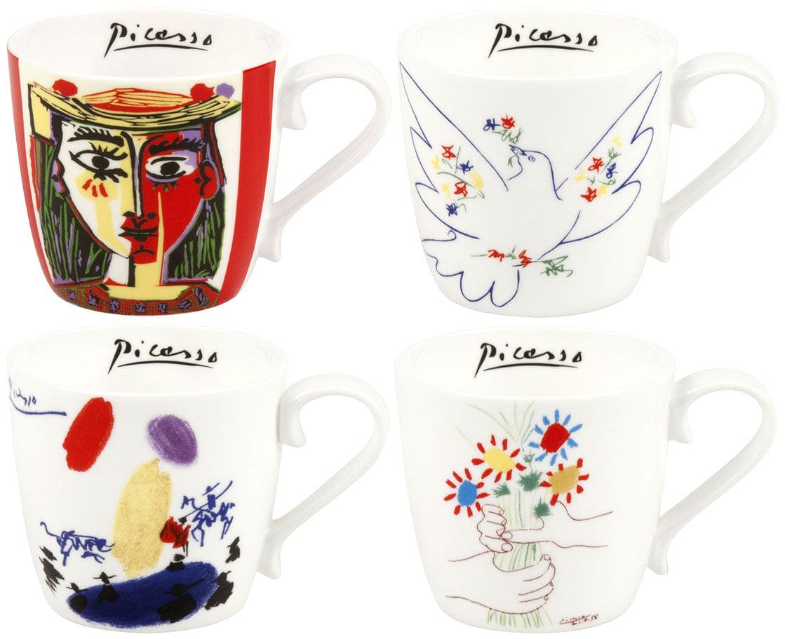 Pablo Picasso: 4 Becher mit Künstlermotiven/Set