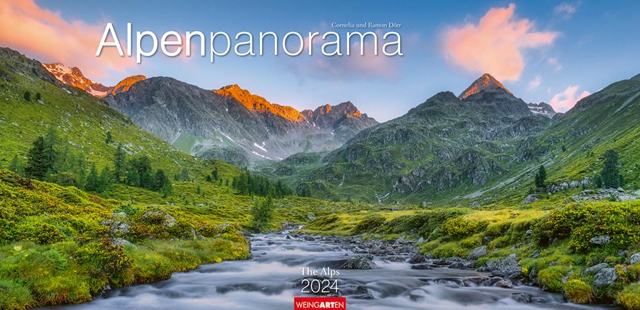 Alpenpanorama Kalender 2024. Die Berge der Schweiz, Deutschlands und Österreichs in einem Großformat-Kalender. Atemberaubende Panoramafotos der Alpen in einem großen Wandkalender. Maße (B/H): 68 x 33 cm, Fotokalender