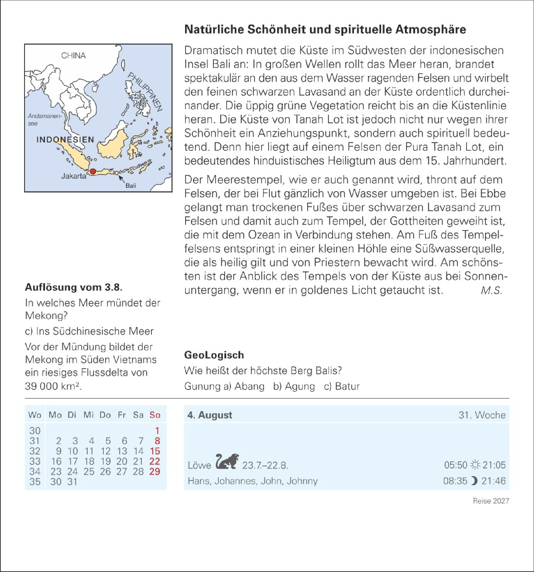 Reise Tagesabreißkalender 2027