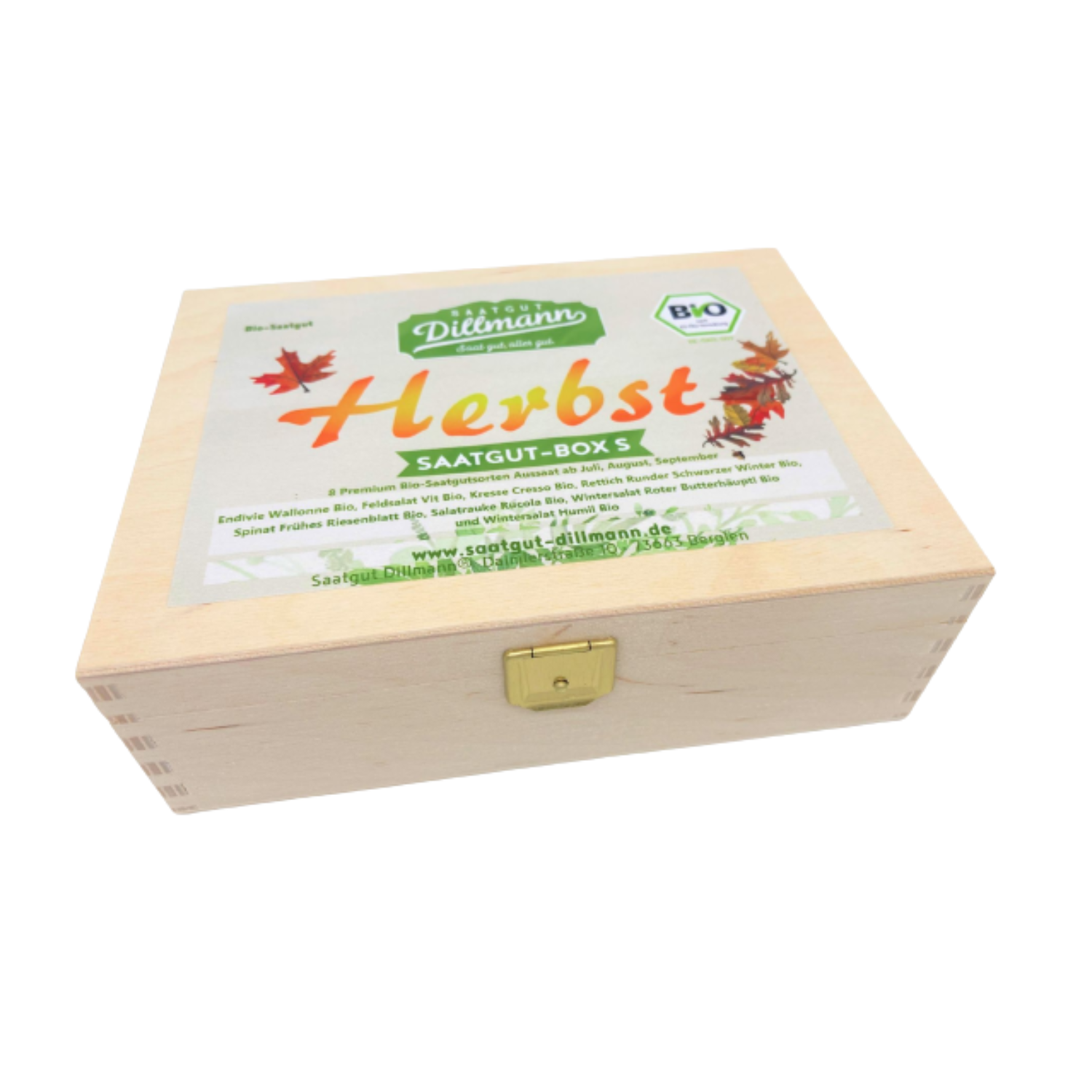 Bio-Saatgut-Box aus Holz: Herbst