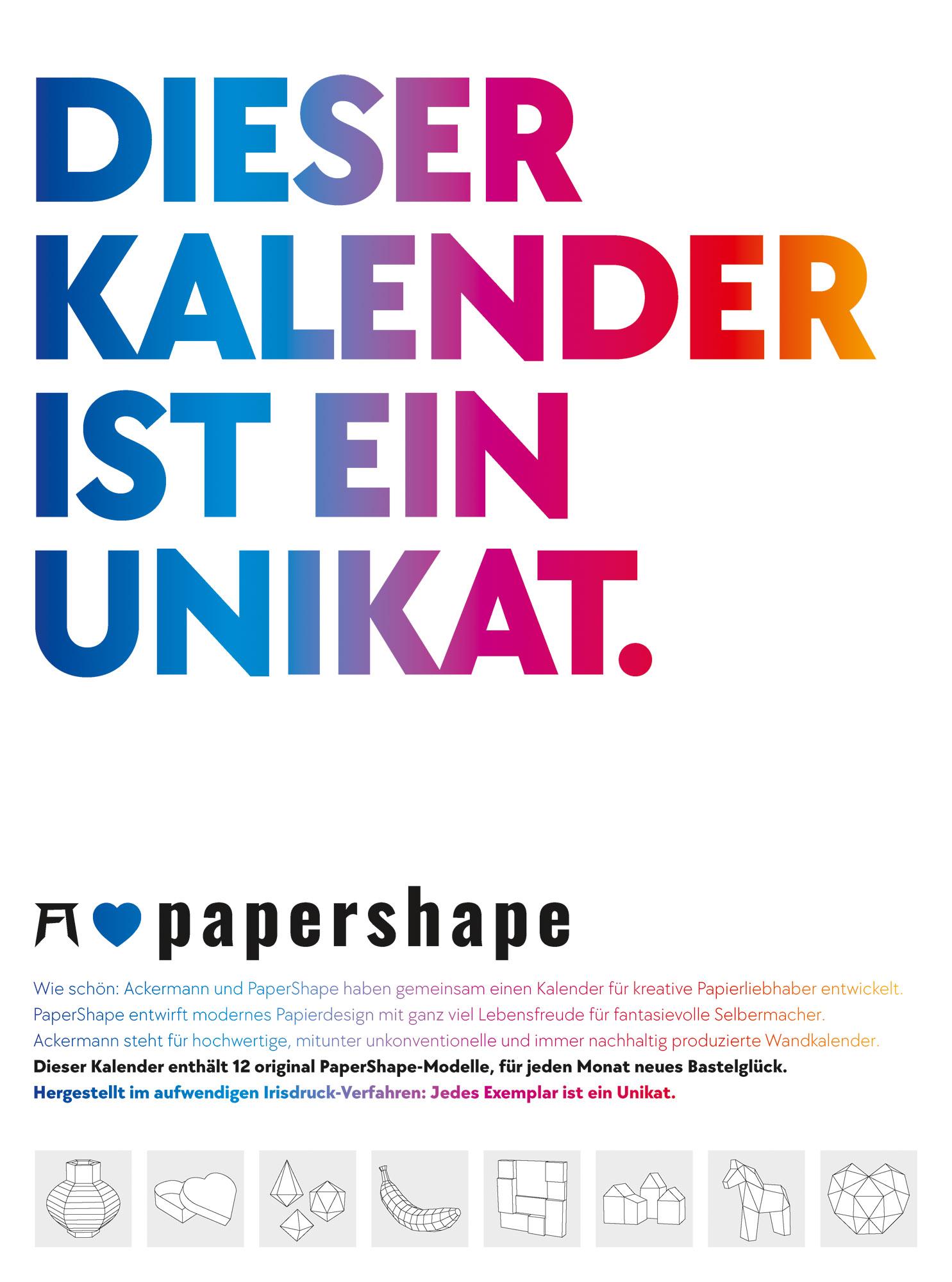 PaperShape - Dieser Kalender ist ein Unikat - Immerwährender Kalender Maße (B/H): 49 x 66 cm, Immerwährender Wandkalender