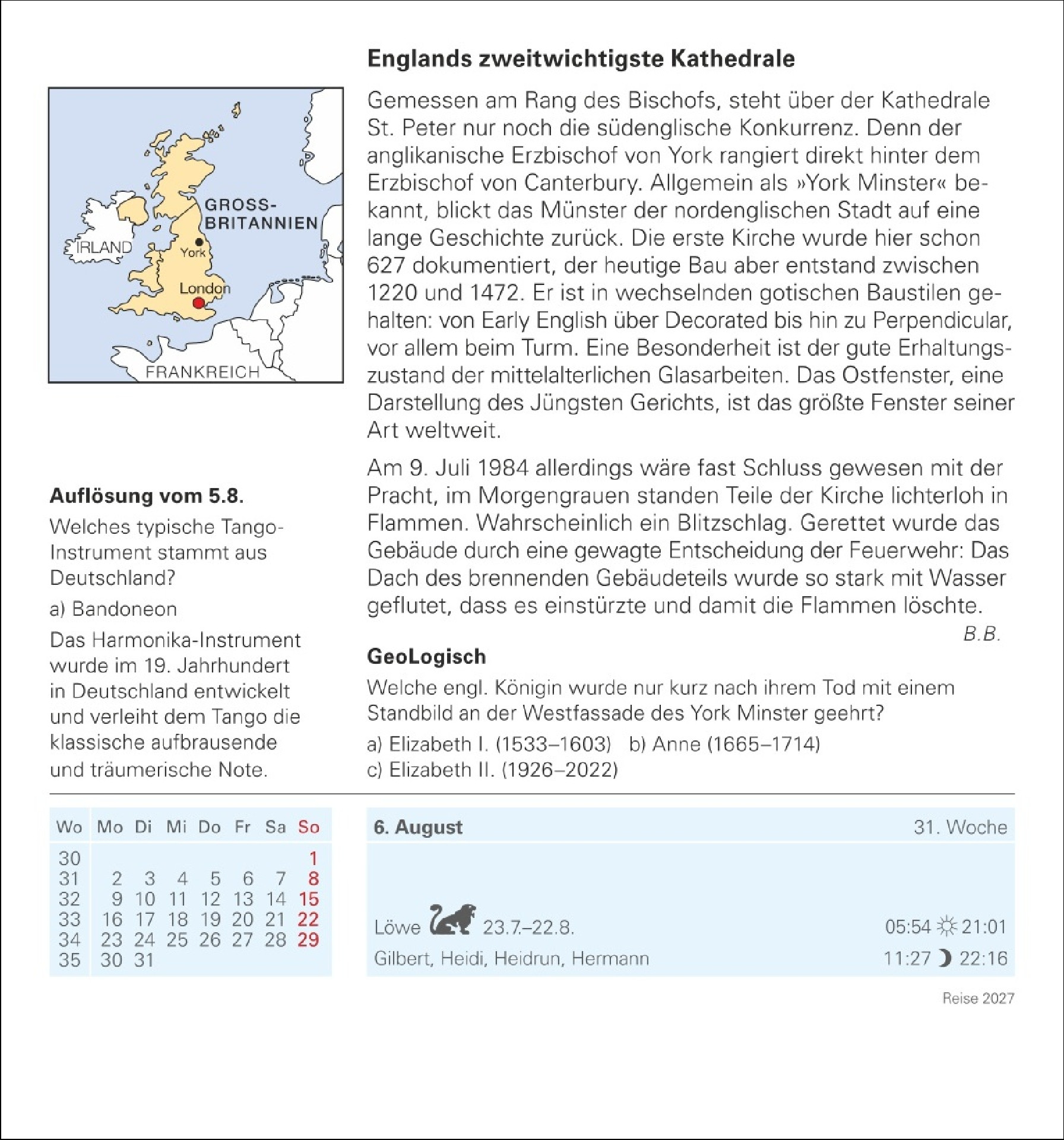 Reise Tagesabreißkalender 2027