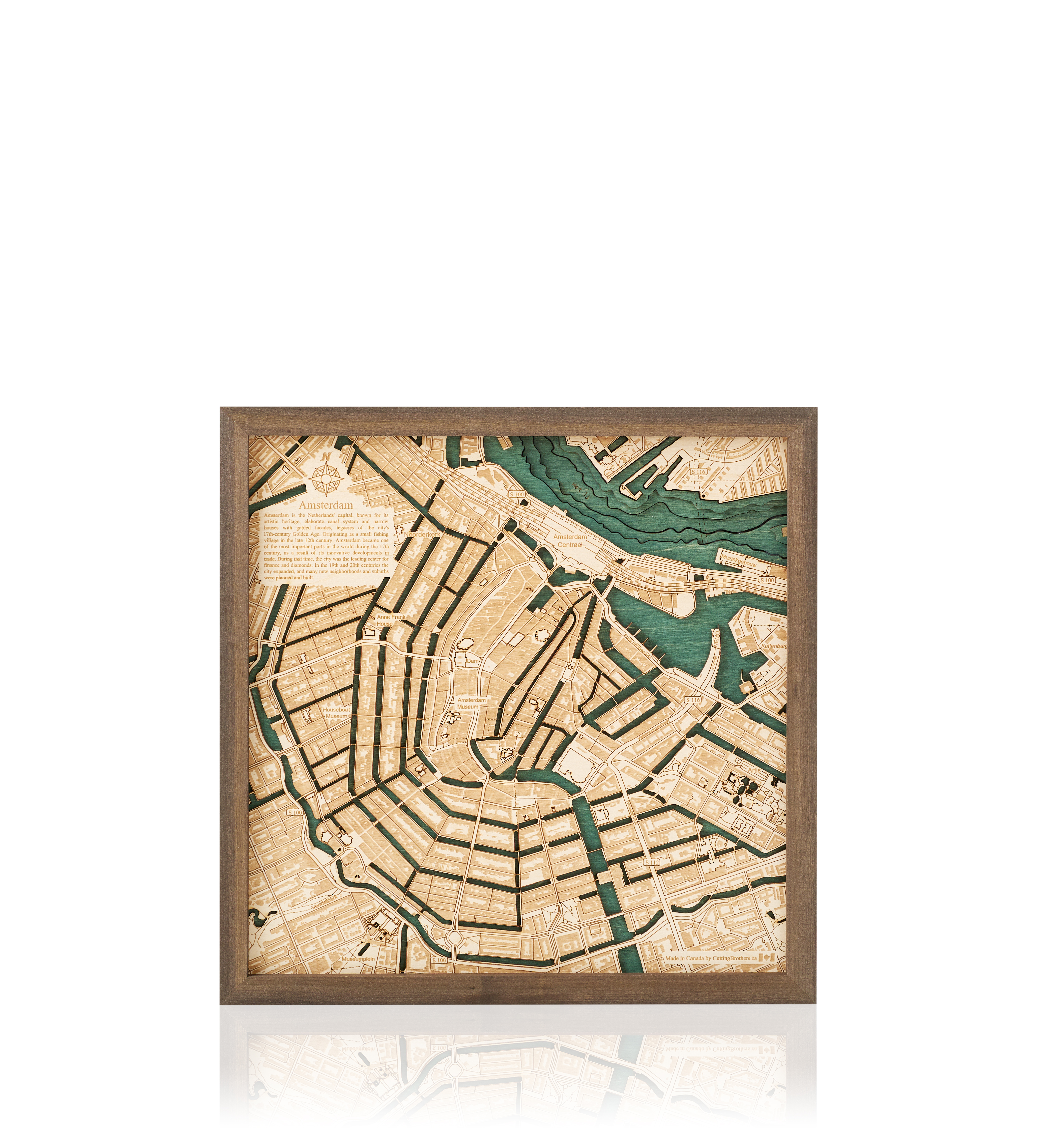 Amsterdam 3-D Holz Wandkarte